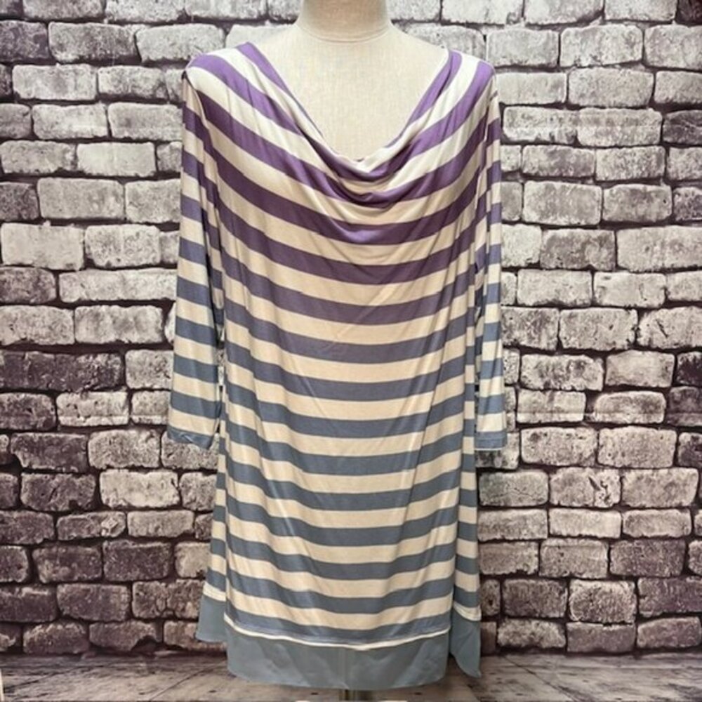 LOGO White, Purple & Blue Draped Neck Tunic/Dress Size 1X